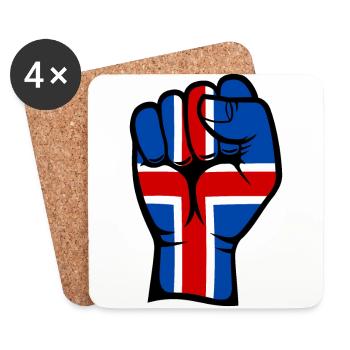Iceland Flag Fist Hand Symbol - Coasters (set of 4) - white - Front