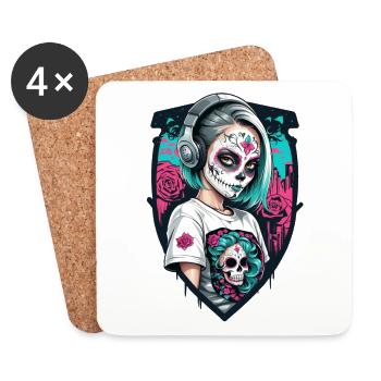 Sugar Skull Girl in a Shield Frame - Coasters (set of 4) - white - Front