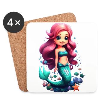 Cute mermaid chibi with pink hair - Coasters (set of 4) - white - Front