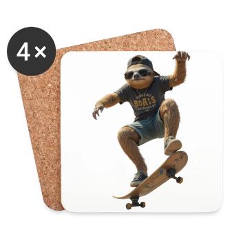 Skater Faultier - Untersetzer (4er-Set) - Weiß - Vorne