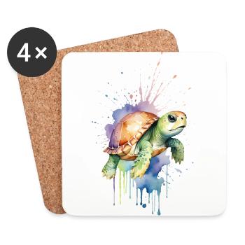 Gelassene Schildkröte - Aquarell - Untersetzer (4er-Set) - Weiß - Vorne