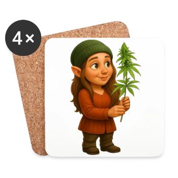 Zwergin mit Cannabispflanze in der Hand - Untersetzer (4er-Set) - Weiß - Vorne