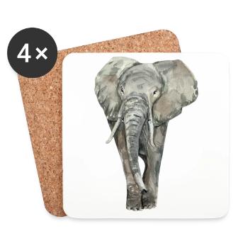Éléphant - Dessous de verre (lot de 4) - blanc - Devant