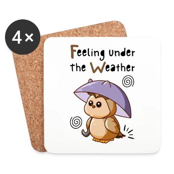 Feeling Under The Weather. Cute Owl With Umbrella. - Coasters (set of 4) - white - Front