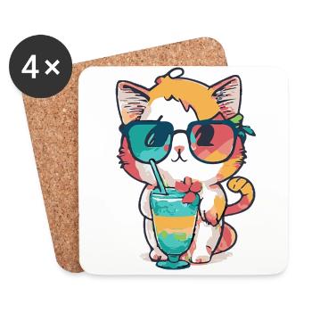 Fancy cat: sunglasses and cocktail - Coasters (set of 4) - white - Front