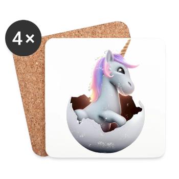 Un bébé licorne éclot de l’œuf - Dessous de verre (lot de 4) - blanc - Devant