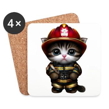 Fire Brigade Cat - Coasters (set of 4) - white - Front
