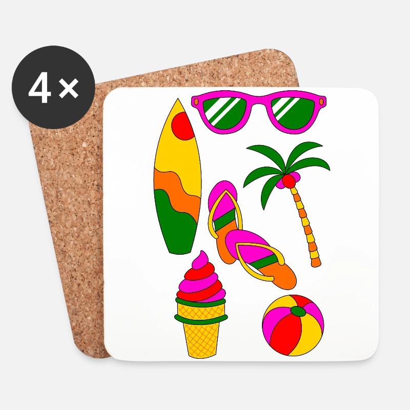 Été Rétro Vacances d’été comme de la glace au soleil - Dessous de verre (lot de 4) - blanc