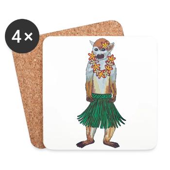 Squirrel Monkey Monkey Hawaii Hula Monkey Hula Hoola - Coasters (set of 4) - white - Front