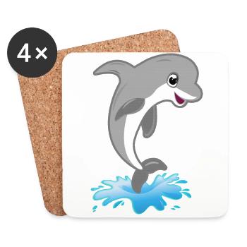 Jumping Cute Dolphin - Coasters (set of 4) - white - Front
