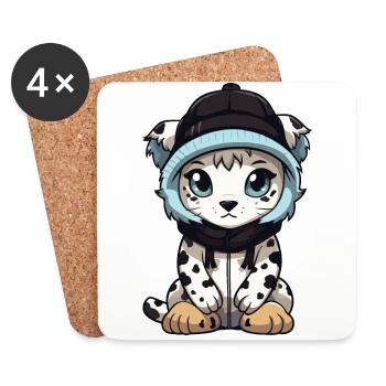 Snow leopard winter leopard baby - Coasters (set of 4) - white - Front