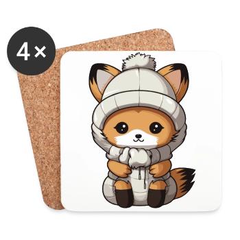 Fuchs Winter Tier Baby Comic - Untersetzer (4er-Set) - Weiß - Vorne