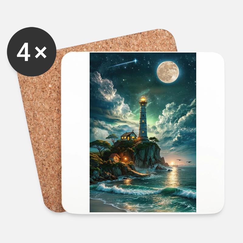Der Leuchtturm im Mondlicht - Untersetzer (4er-Set) - Weiß