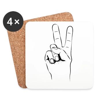 Paix main deux doigts - Dessous de verre (lot de 4) - blanc - Devant