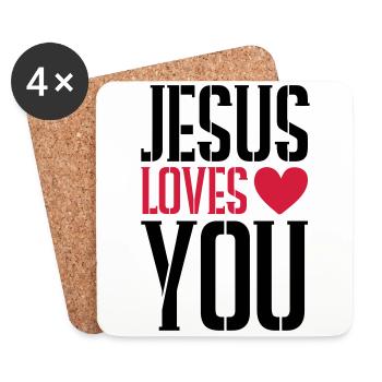 Jesus loves you heart - Coasters (set of 4) - white - Front