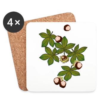 Marrons d’cheval, feuilles, automne - Dessous de verre (lot de 4) - blanc - Devant
