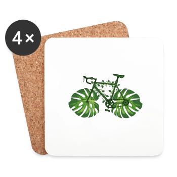 Comic - Bicycle Nature Leaf Green - Coasters (set of 4) - white - Front