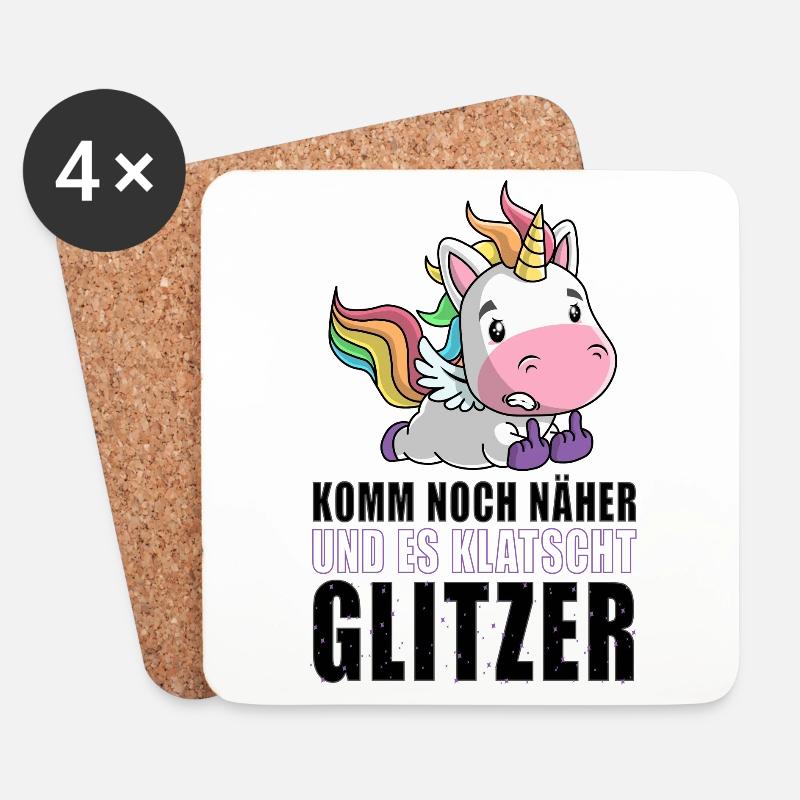 Noch näher es klatscht Glitzer Einhorn Geschenk - Untersetzer (4er-Set) - Weiß