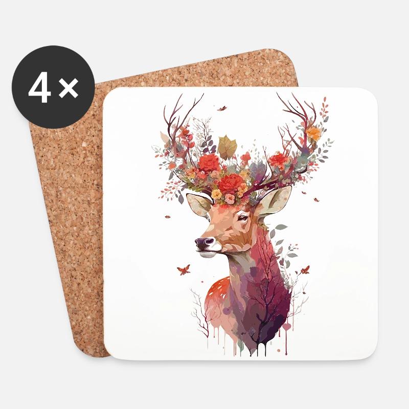 Lieblicher Hirsch mit Blumen im Geweih - Untersetzer (4er-Set) - Weiß