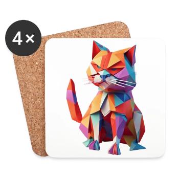 Cool cat in origami style - Coasters (set of 4) - white - Front