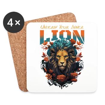 lion, lion head, strong, wild, pride, brave, royal, - Coasters (set of 4) - white - Front