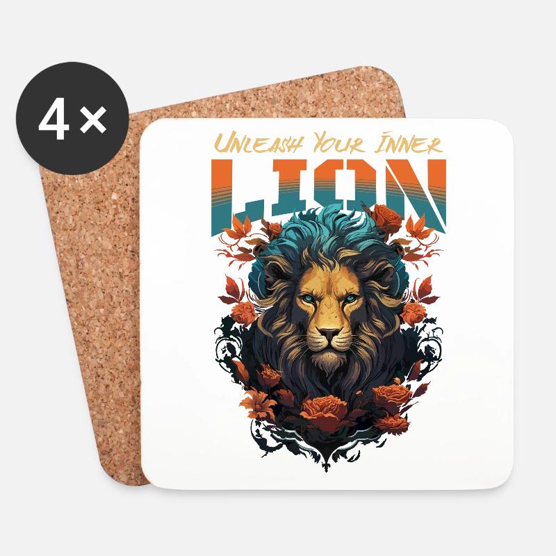Löwe Löwenkopf Stark Wild Stolz Mutig Königlich - Untersetzer (4er-Set) - Weiß