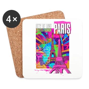 Paris, France, Ville, Horizon, Tour Eiffel, Coloré - Dessous de verre (lot de 4) - blanc - Devant