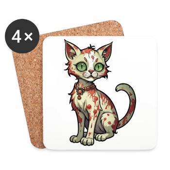 Zombie Cat Illustration - Coasters (set of 4) - white - Front