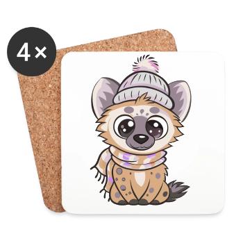 Cute hyena with scarf and bobble hat. - Coasters (set of 4) - white - Front