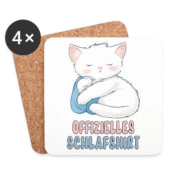 Chemise de nuit officielle Pyjama chat animal mignon - Dessous de verre (lot de 4) - blanc - Devant
