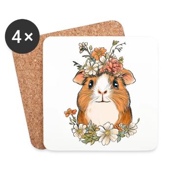 Cochon d’Inde avec des fleurs - Dessous de verre (lot de 4) - blanc - Devant