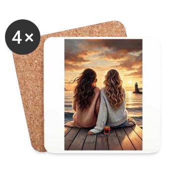 Freundinnen am Meer im Sonnenuntergang - Untersetzer (4er-Set) - Weiß - Vorne