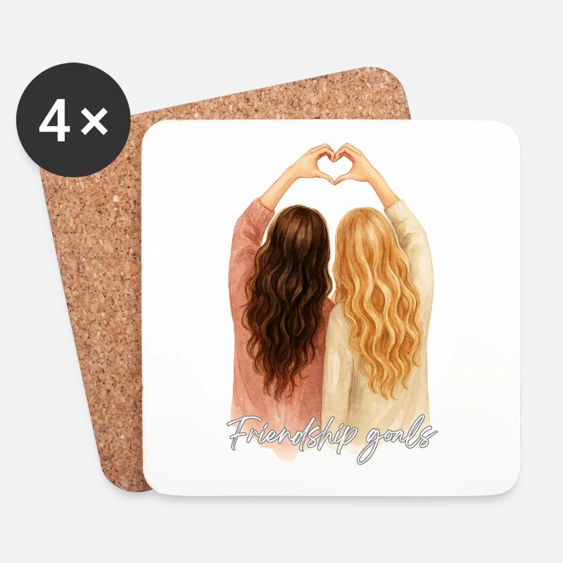Beste Freundinnen Herzpose brünett und blond - Untersetzer (4er-Set) - Weiß