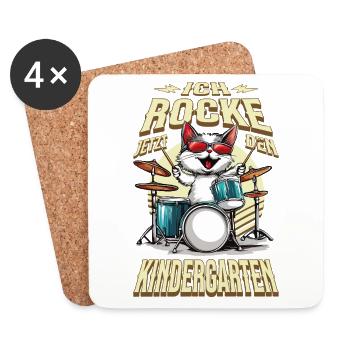 Kindergarten Kita Cat Drums Rock Music - Coasters (set of 4) - white - Front