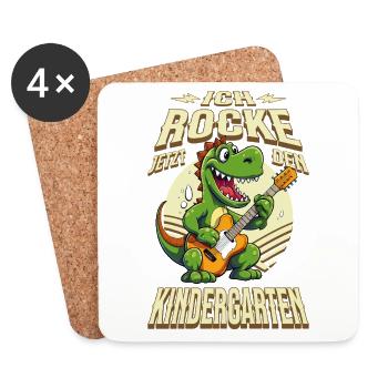 Kindergarten Daycare Dinosaur Guitar Rock Music - Coasters (set of 4) - white - Front