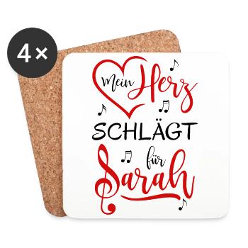 Mein Herz schlägt für Sarah - Untersetzer (4er-Set) - Weiß - Vorne