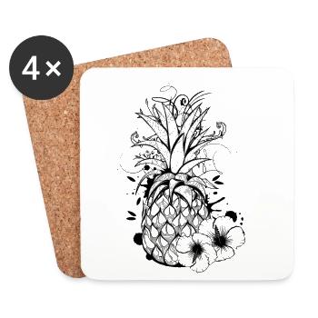 Pineapple with hibiscus blossom - Coasters (set of 4) - white - Front