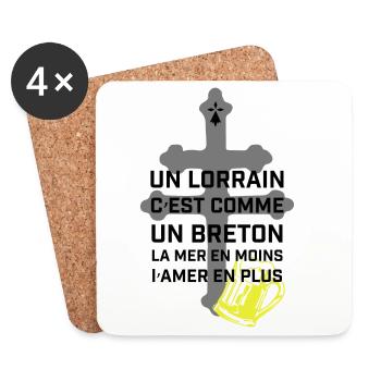 Croix lorraine et chope jaune - Dessous de verre (lot de 4) - blanc - Devant