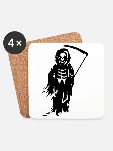 A Grim Reaper - Death with a scythe - Coasters (set of 4) - white