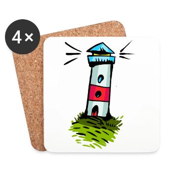 Leuchtturm Cartoon - Untersetzer (4er-Set) - Weiß - Vorne