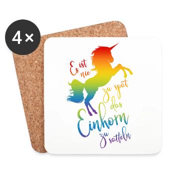 Einhorn satteln Spruch Regenbogen Silhouette bunt - Untersetzer (4er-Set) - Weiß - Vorne