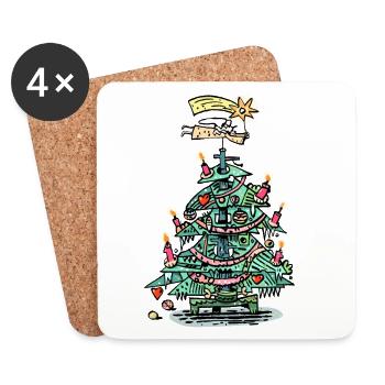 Verspielter Weihnachtsbaum mit Kerzen - Untersetzer (4er-Set) - Weiß - Vorne