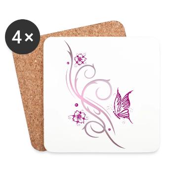 Flowers Cherry Blossom Butterfly - Coasters (set of 4) - white - Front