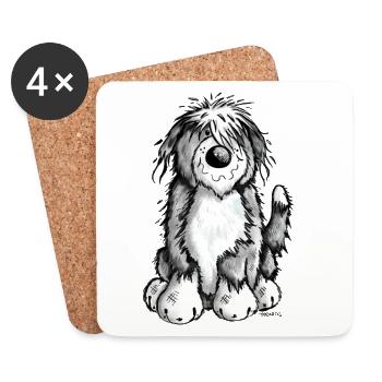 Cute Bearded Collie - Coasters (set of 4) - white - Front