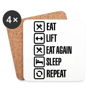 Eat - Lift - Eat again - Sleep - Repeat - Coasters (set of 4) - white - Front