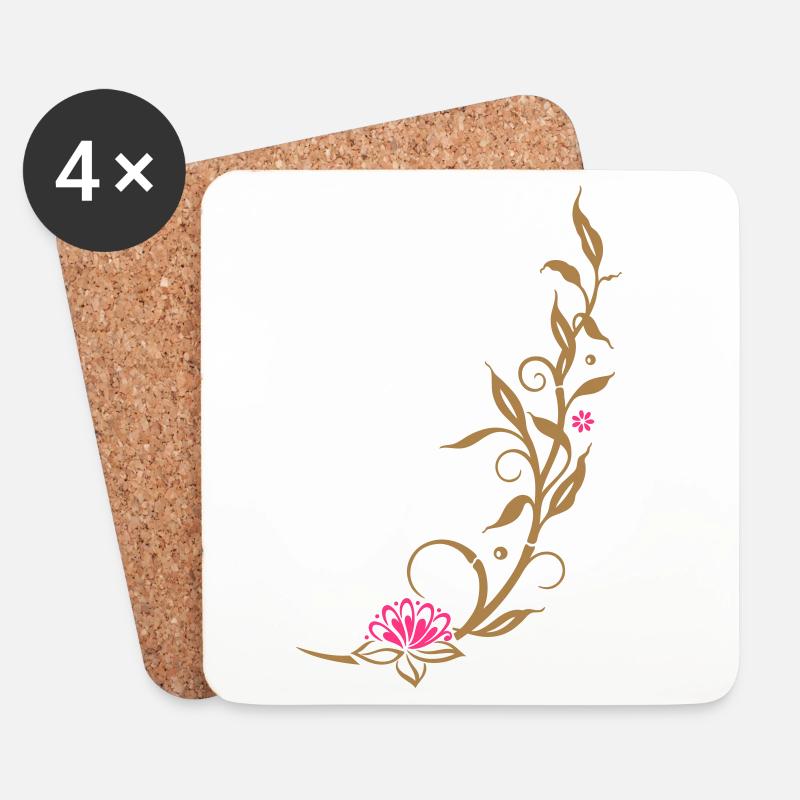 Bambus mit Lotusblüte und kleinen Blüten. - Untersetzer (4er-Set) - Weiß