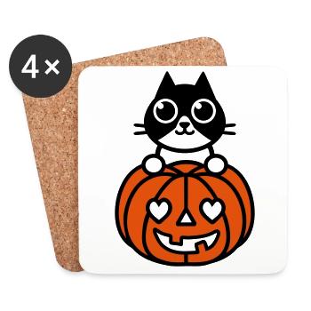 Chat & Citrouille - Dessous de verre (lot de 4) - blanc - Devant