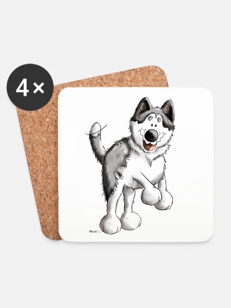 Fröhlicher Husky - Untersetzer (4er-Set) - Weiß