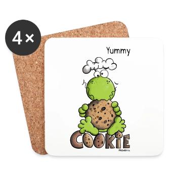 Frog loves cookies - Cookie - Baker - Comic - Coasters (set of 4) - white - Front