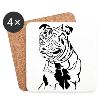 Old English Bulldog head - Coasters (set of 4) - white - Front